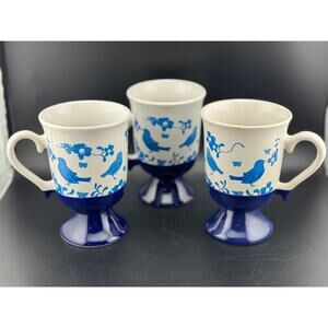 Set of 3 Pedestal Blue Bird Mugs